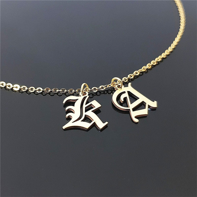 Old English Initial Necklace | Darlings Jewelry Platinum Silver / N